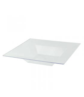 Assiette réemployable plastique PS carrée creuse transparente "Quadra"  215x215mm H40mm 350ml - 60Pcs