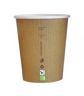 Gobelet Nature Cup en carton kraft brun strié  H92mm 230ml - 1000Pcs