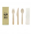 Kit couverts bois 4/1: couteau fourchette cuillère serviette, emballage kraft   H165mm - 250Pcs