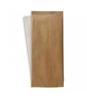 Pochette papier beige pour couverts avec serviette blanche  110x250mm - 500Pcs