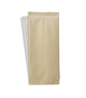 Pochette papier crème pour couverts avec serviette blanche  110x250mm - 500Pcs