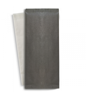 Pochette papier noir pour couverts avec serviette blanche  110x250mm - 500Pcs