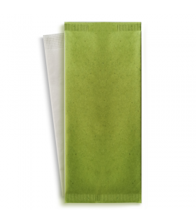 Pochette papier vert pour couverts avec serviette blanche  110x250mm - 500Pcs