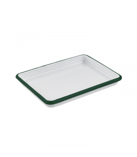 Plateau Enamel blanc en acier émaillé à bord vert  165x122mm H25mm - 12Pcs