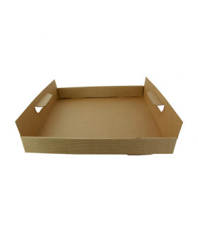 Plateau en carton kraft brun avec poignées  390x290mm H42mm - 100Pcs