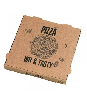 Boîte à pizza carton brun décor "Hot and Tasty" 290x290mm H40mm - 100Pcs