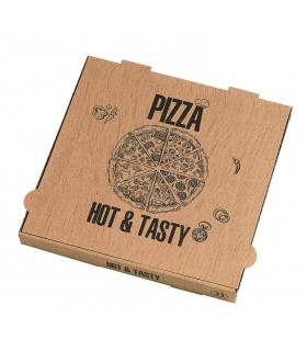 Boite à pizza carton brun 350 gsm décor "Hot and Tasty"  330x330mm H40mm - 100Pcs