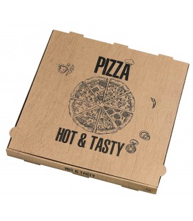 Boite à pizza carton brun, décor "Hot and Tasty"  400x400mm H40mm - 100Pcs