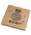 Boite à pizza carton brun, décor "Hot and Tasty"  400x400mm H40mm - 100Pcs