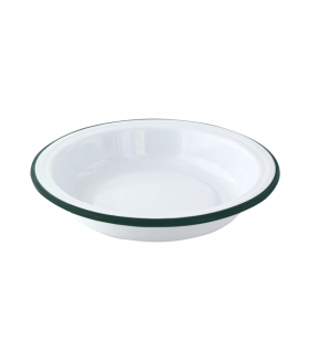 Assiette creuse Enamel blanc en acier émaillé à bord vert   H40mm 650ml - 12Pcs