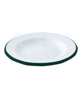 Assiette Enamel blanc en acier émaillé à bord vert   H25mm - 12Pcs