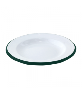 Assiette Enamel blanc en acier émaillé à bord vert   H25mm - 12Pcs