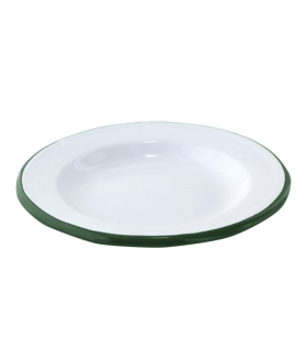 Assiette Enamel blanc en acier émaillé à bord vert   H30mm - 12Pcs