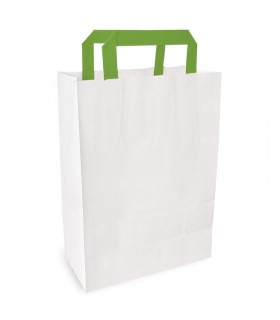 Sac cabas papier blanc recyclé anses vertes  260x170mm H280mm - 250Pcs