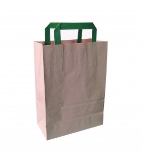 Sac cabas papier brun recyclé anses vertes  200x100mm H290mm - 250Pcs