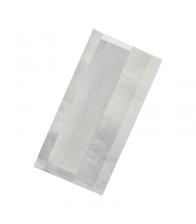 Sac sandwich blanc ingraissable en papier kraft à fenêtre cristal et 4 cm de soufflet 200x60mm H400mm - 1000Pcs