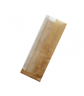 Sac sandwich brun en papier kraft à fenêtre cristal et 4 cm de soufflet 110x40mm H310mm - 1000Pcs