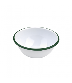 Bol Enamel blanc en acier émaillé  à bord plat et vert   H65mm 550ml - 12Pcs