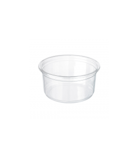 Pot Deli rond PET avec couvercle plat attaché   H35mm 250ml - 600Pcs