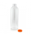 Bouteille transparente en plastique RPET avec bouchon attaché orange   H240mm 1000ml - 74Pcs