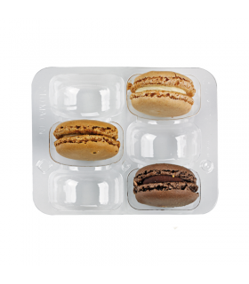 Insert plastique PET transparent 6 macarons (2x3) avec fermeture clipsable  118x100mm H23mm - 250Pcs