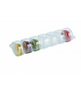 Insert plastique PET transparent 7 macarons avec fermeture clipsable  213x62mm H23mm - 150Pcs