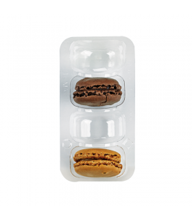 Insert plastique PET transparent pour 4 macarons (1x4) avec fermeture clipsable  128x68mm H23mm - 250Pcs