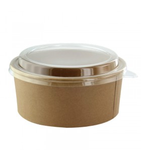 Saladier rond en carton kraft avec couvercle plastique PET Buckaty  H75mm 1200ml - 200Pcs