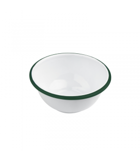 Bol Enamel blanc en acier émaillé  à bord vert   H70mm 470ml - 12Pcs