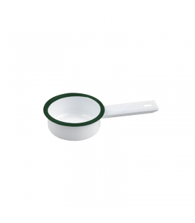 Mini casserole blanche en acier émaillé à bord vert   H29mm 50ml - 12Pcs