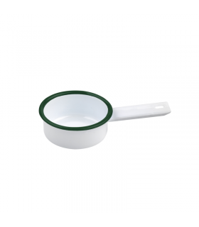 Mini casserole blanche en acier émaillé à bord vert   H30mm 100ml - 12Pcs