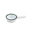 Mini casserole blanche en acier émaillé à bord vert   H30mm 100ml - 12Pcs