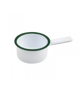 Mini casserole blanche en acier émaillé à bord vert   H47mm 200ml - 12Pcs