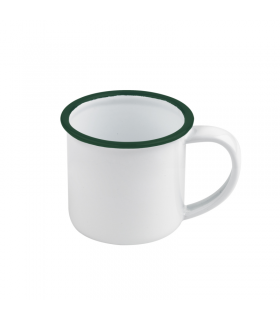 Mini mug Enamel blanc en acier émaillé à bord vert   H50mm 90ml - 12Pcs