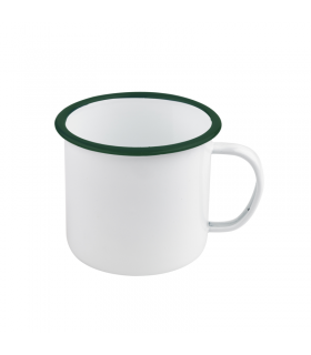 Mug Enamel blanc en acier émaillé à bord vert   H100mm 750ml - 12Pcs