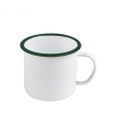 Mug Enamel blanc en acier émaillé à bord vert   H100mm 750ml - 12Pcs