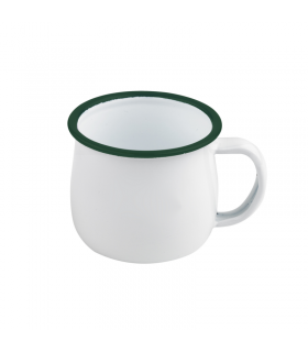 Mug Enamel blanc en acier émaillé à bord vert   H60mm 150ml - 12Pcs