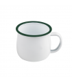 Mug Enamel blanc en acier émaillé à bord vert   H60mm 150ml - 12Pcs