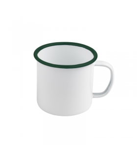 Mug Enamel blanc en acier émaillé à bord vert   H70mm 250ml - 12Pcs