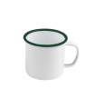 Mug Enamel blanc en acier émaillé à bord vert   H70mm 250ml - 12Pcs