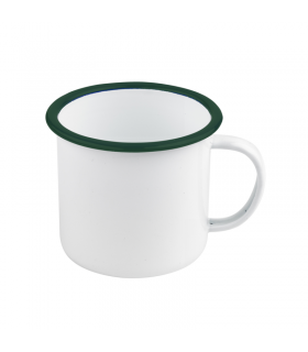 Mug Enamel blanc en acier émaillé à bord vert   H75mm 350ml - 12Pcs