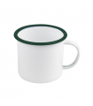 Mug Enamel blanc en acier émaillé à bord vert   H75mm 350ml - 12Pcs