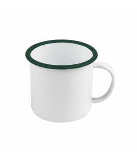 Mug Enamel blanc en acier émaillé à bord vert   H90mm 500ml - 12Pcs