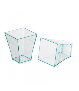 Verrine pyramidale plastique PS transparente verte ?Taïti?  45x45mm H55mm 60ml - 600Pcs