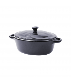 Mini cocotte ovale avec couvercle en porcelaine noire  200x120mm H90mm 320ml - 6Pcs