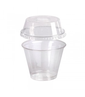 Pot / Coupe transparent plastique PET avec couvercle dôme et trou   H88mm 270ml - 400Pcs