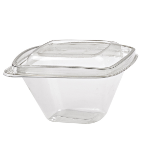 Pot Deli carré PET transparent avec couvercle  128x128mm H70mm 375ml - 100Pcs