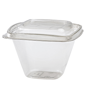 Pot Deli carré PET transparent avec couvercle  128x128mm H85mm 500ml - 100Pcs