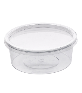 Pot Deli rond PET transparent avec couvercle rentrant   H38mm 200ml - 500Pcs