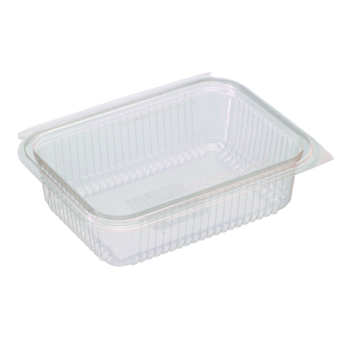 Barquette rectangulaire PLA transparente avec couvercle attaché  188x143mm H52mm 750ml-400Pcs